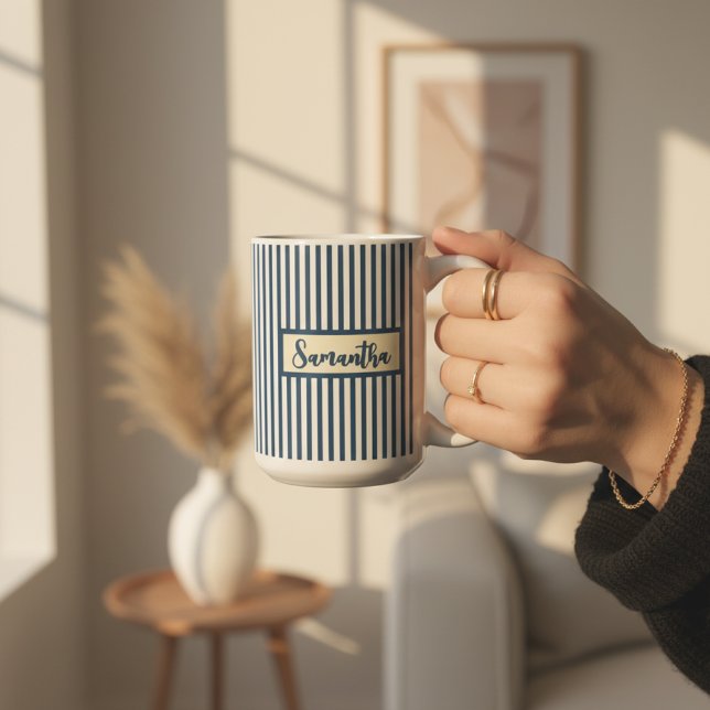 Cadeau de tasse rayée bleue personnalisée pour ell (Blue Striped Personalized Coffee Mug – Festive Christmas Gift for Moms, Aunts, Teachers & Women)