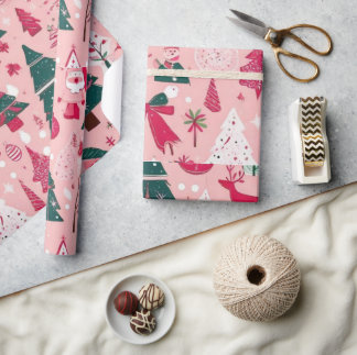 Cadeau Décor de Noël rose Papier d'enveloppement