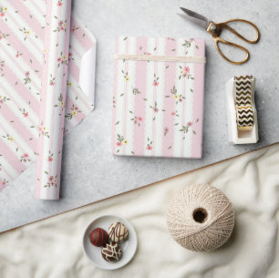 Cadeau Délicat Motif Floral Rose - Papier Enveloppant Rou