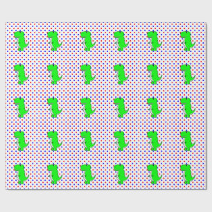 Cadeau Dinosaure vert Rouge Bleu Pois papier enveloppant