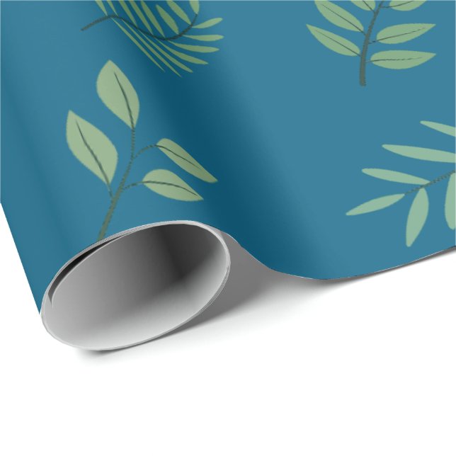 Cadeau Élégant papier d'enveloppement de feuilles vertes  (Coin rond)