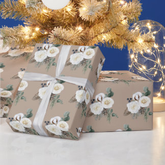 Cadeau Élégant papier d'enveloppement floral d'hiver