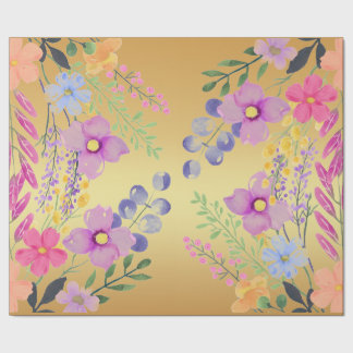 Cadeau Élégant papier d'enveloppement Floral rose or