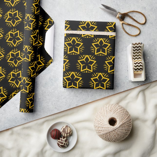 Cadeau Élégant papier Motif Black et Gold Star (Artisanat)