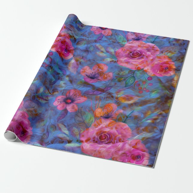 Cadeau Élégant papier Motif Rose violet floral (Déroulé)