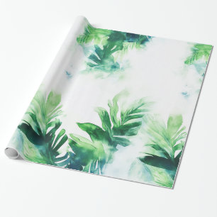 Cadeau Élégant papier vert feuilleté tropicale