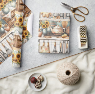 Cadeau Étagère de cuisine rétro et papier d'enveloppement