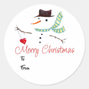 Cadeau Étiquette Noël Art Snowman avec coeur