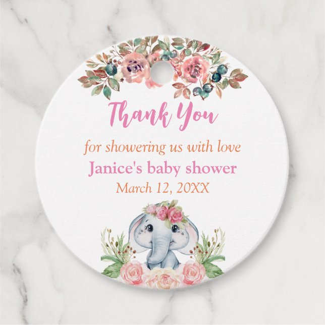 Cadeau Étiquettes cadeaux Baby shower Elephant (Devant)