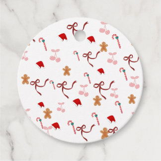 Cadeau Étiquettes de faveur de Noël rondes ruban coquette