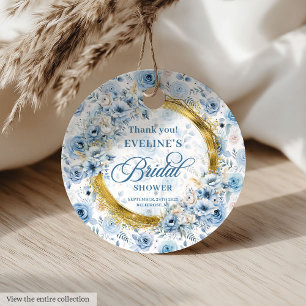 Cadeau Étiquettes de faveur florales pailletées or bleu p
