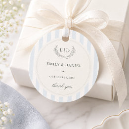 Cadeau Étiquettes de mariage rayées Bleu & Sauge avec mon
