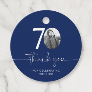 Cadeau Étiquettes de Remerciement Bleues pour les 70 Ans