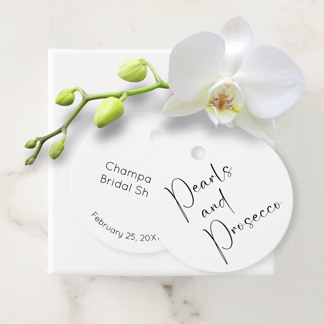 Cadeau Étiquettes mariage moderne perles et prosecco (Créateur téléchargé)