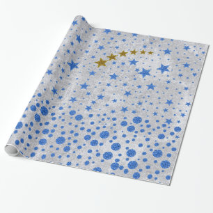 Cadeau Étoiles bleues brillantes sur papier argenté abstr