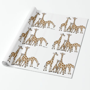 Cadeau Famille de girafe en papier d'emballage Brown et