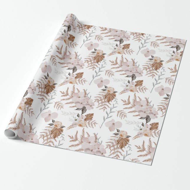 Cadeau Feuilles de papier d'emballage aquarelle florale (Déroulé)