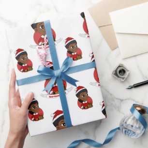Cadeau Fille de Noël avec un dessin animé Afro Papier d'e