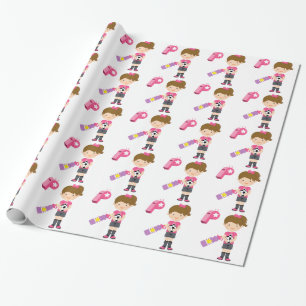 Cadeau Fille jouant le papier d'emballage du football