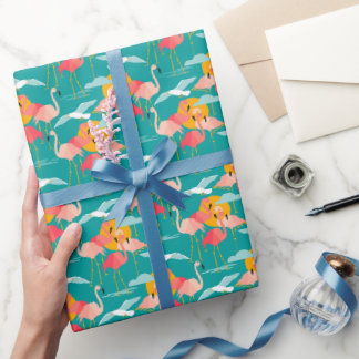 Cadeau Flamants roses tropicaux roses sur papier d'emball