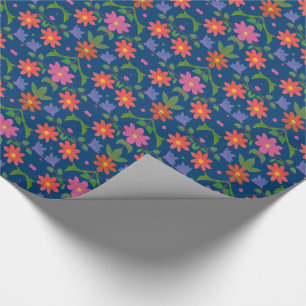 Cadeau Fleurs Rangoli, Pois sur papier d'enveloppement bl