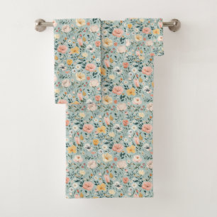 Cadeau floral Cottage Core Bleu Blanc Rose Pêche