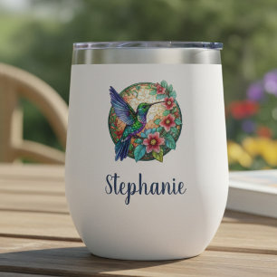 Cadeau floral en verre teinté de colibri