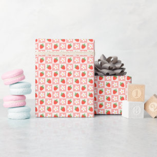 Cadeau Fraises et fleurs sucrées Enveloppement Papier Rou