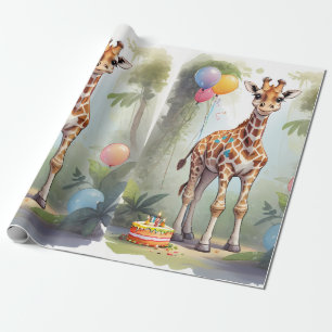 Cadeau Giraffe & Gâteau dans la jungle   Papier d'enrobag
