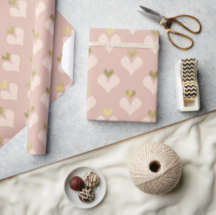 Cadeau Gold Pink Hearts Valentine's Day Wrapping Papier