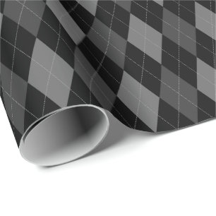 Cadeau Grand papier d'emballage Argyle gris et noir