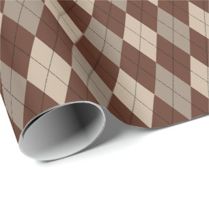 Cadeau Grand papier d'emballage beige et marron à carreau
