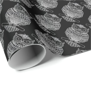 Cadeau Hibou (noir) - Papier d'emballage