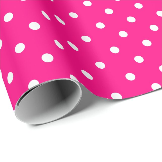 Cadeau Hot Pink | Papier blanc à enveloppement à points P (Coin rond)