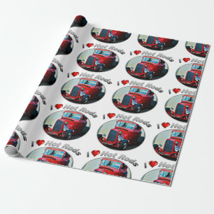 Cadeau I hot rod de coeur - papier d'emballage mat, 30" x