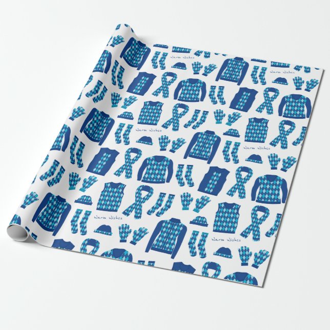 Cadeau Jacquard Bleu Motif Objets Papier d'enveloppement  (Déroulé)