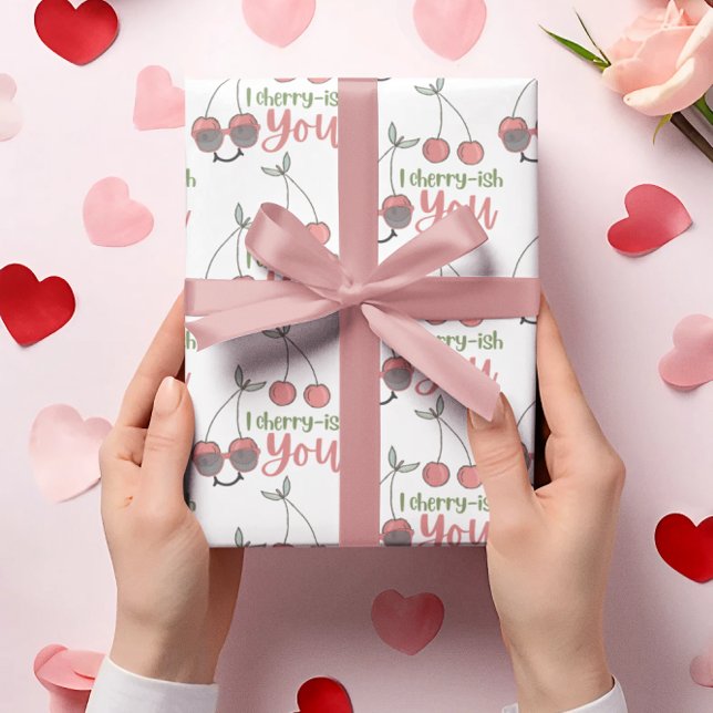 Cadeau Je Cherry-Ish Vous Envelopper Papier (Let someone special know that you, "Cherry-ish them" with this cute wrapping paper! )