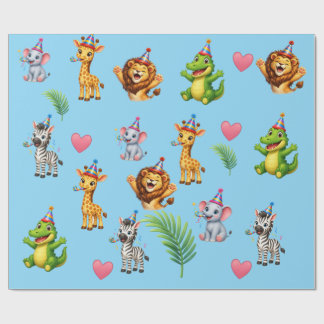 Cadeau Joli papier d'emballage d'anniversaire Safari Anim