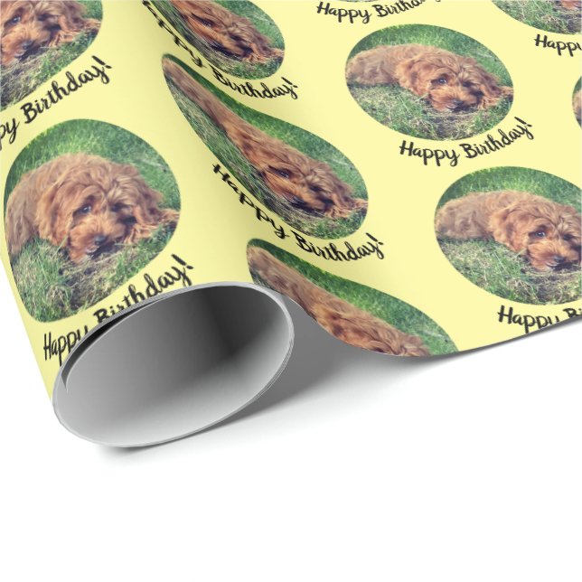 Cadeau Joli papier d'emballage jaune Golden Doodle (Coin rond)