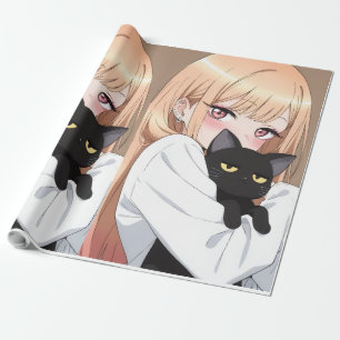 Cadeau Jolie Fille d'Anime Enlaçant du Papier d'Emballage