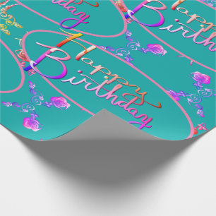 Cadeau "Joyeux anniversaire" Coeurs Roses sur papier Teal