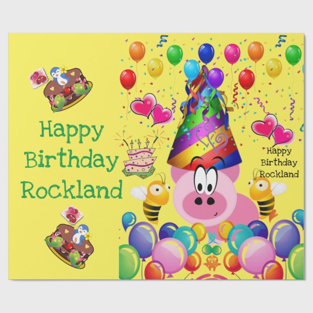 Cadeau Joyeux Anniversaire Enveloppement Papier Cochon Bu (Plat)