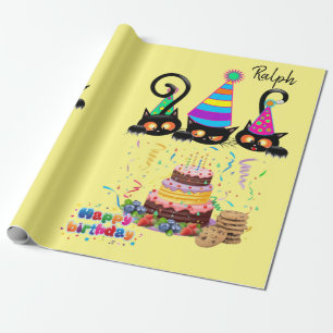 Cadeau Joyeux Anniversaire Papier à envelopper Chat Dame