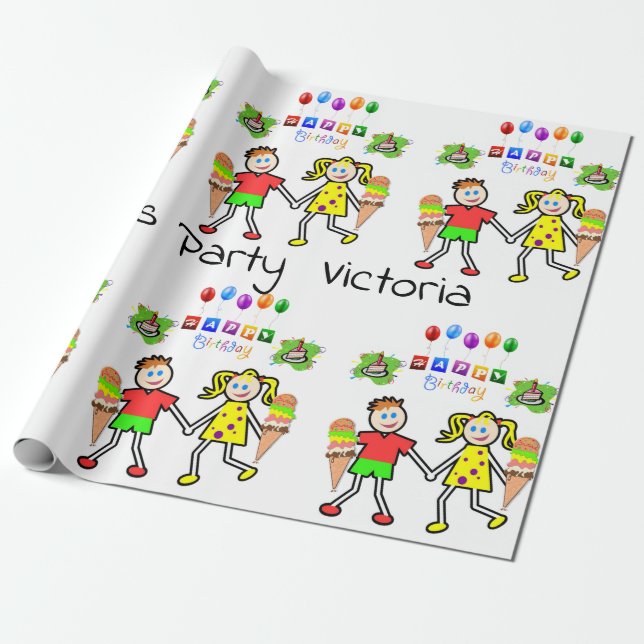 Cadeau Joyeux Anniversaire Papier à envelopper Crème glac (Déroulé)