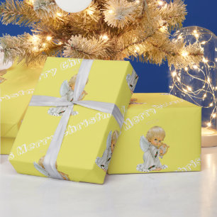 Cadeau Joyeux papier à envelopper Noël Bébé Ange Jaune