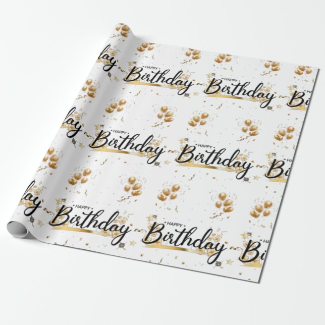 Cadeau Joyeux papier d'emballage or d'anniversaire (Déroulé)