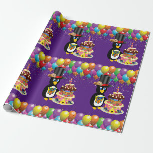 Cadeau Joyeux Pingouin en papier d'enveloppement d'annive