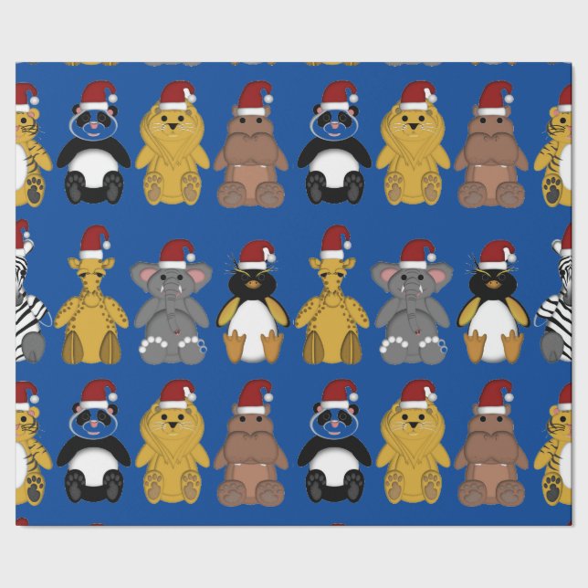 Cadeau JUNGLE CUTE ANIMAUX DANS SANTA HATS Wrapper Papier (Couture)