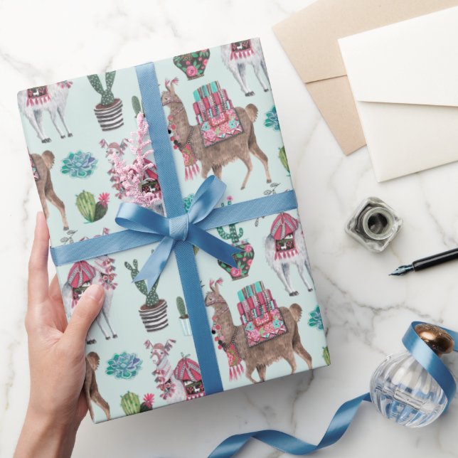 Cadeau Llama | bleu | Papier d'enrobage (Cadeaux)