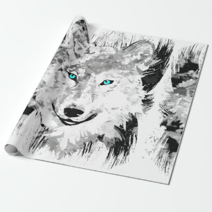 Cadeau Loup   Dessin de loup gris   Papier à envelopper